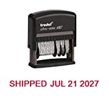 Trodat Rotating Stock Message Phrase Dater Self-Inking Rubber Stamp - Answered, Checked, Back Ordered, Delivered, Cancelled, Entered, Billed, Paid, Received, Shipped, Charged, FAXED (Red)