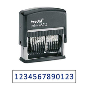 Trodat .125" x 1.3" 13-Digit Self-Inking Numberer Rubber Stamp - Non Customizable (Blue)