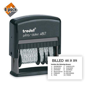 Trodat Printy 4817 Self-Inking Economy 12-Message and Date Stamp, Black 4 Pack