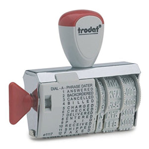 Trodat 1117 Dial-A-Phrase Dater with 12 Messages; 10 Years on The Date Bands, 4 mm Character Height