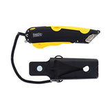 Modern Box Cutter, Extra Tape Cutter at Back, Dual Side Edge Guide, 3 Blade Depth Setting, 2 Blades and Holster - Yellow Color 2000