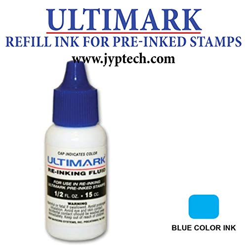 Ultimark Refill Ink for All Pre-Inked Stamps, 15 ml Bottle, 5 Colors Option (Blue Ink)