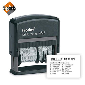 Trodat Printy 4817 Self-Inking Economy 12-Message and Date Stamp, Black 5 Pack