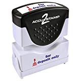 ACCU-STAMP2 Message Stamp with Shutter, 2-Color, FOR DEPOSIT ONLY, 1-5/8" x 1/2" Impression, Pre-Ink, Blue and Red Ink (035523)