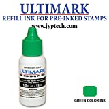 Ultimark Refill Ink for All Pre-Inked Stamps, 15 ml Bottle, 5 Colors Option (Green Ink)