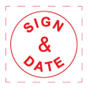 Shiny "Sign and Date" Round Stock Stamp, Red (HS036)