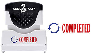 ACCU-STAMP2 Message Stamp with Shutter, 2-Color, COMPLETED, 1-5/8" x 1/2" Impression, Pre-Ink, Red and Blue Ink (035538)