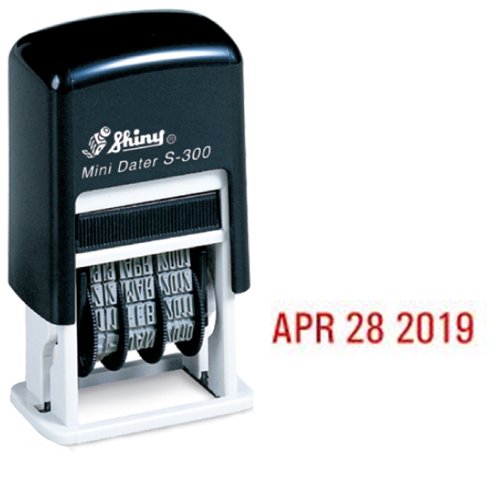 Shiny Self-Inking Rubber Date Stamp - S-300 - RED Ink (42510-R)