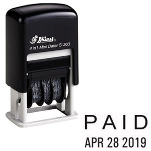 Shiny Self Inking Rubber Date Stamp - PAID - S-303 - BLACK INK (42511-PAID-K)