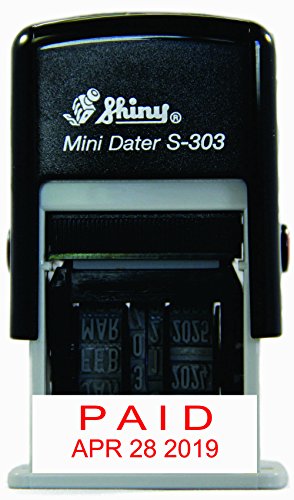 Shiny Self Inking Rubber Date Stamp, PAID, Red Ink (S-303)