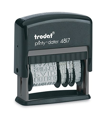 Trodat Printy 4817 Phrase/Date Stamp 12 English Phrases: Paid, Shipped, Received, E-Mailed, and More 12 Year Dates upto 65-Percent Recycled Plastic