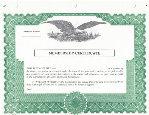 Duke 6 Nonprofit Corporation Stock Certificates (Pack of 25)