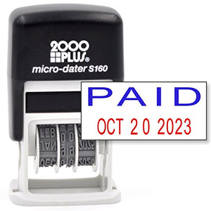 Cosco 2000 Plus Self-Inking Rubber Date Office Stamp with Paid Phrase Blue Ink & Date RED Ink (Micro-Dater 160), 12-Year Band