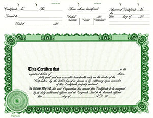 DG2 Stock Certificate, Green, Pack of 15
