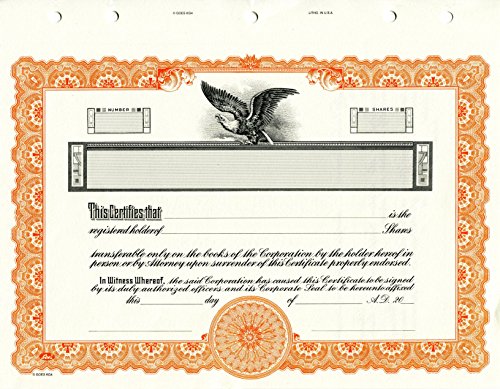 KG 4 Stock Certificate, Orange, Pack of 15