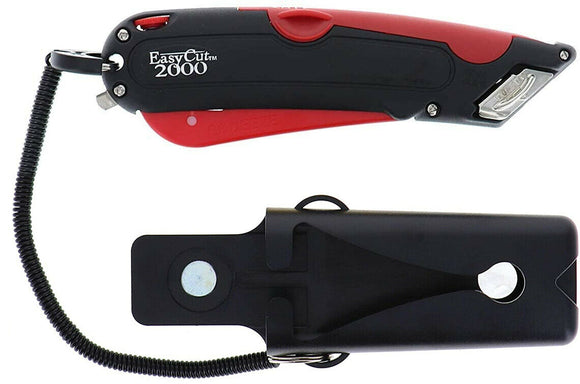 Modern Box Cutter, extra tape cutter at back, dual side edge guide, 3 blade depth setting, 2 blades and holster - Red Color 2000